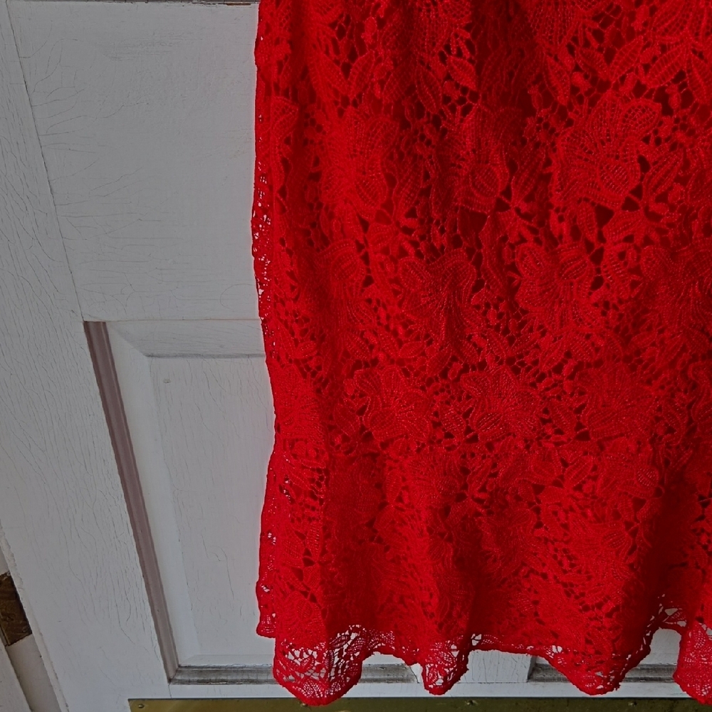Polo by Ralph Lauren Red Lace Off-Shoulder Mini Dress Black Label - Picture 2 of 13